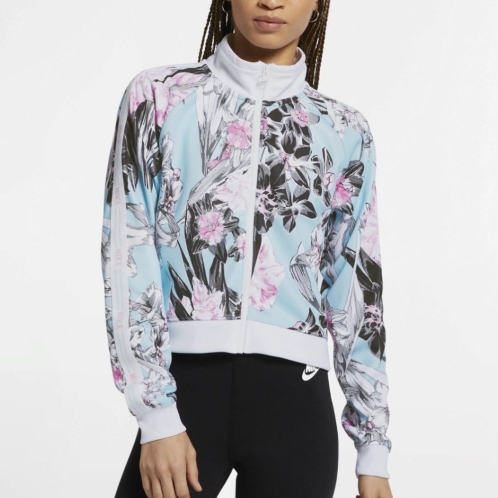 Nike Floral Light Blue Pink Black White Bomber Jacket